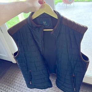 Vermonti vest L size navy blue with brown leather shoulders pad